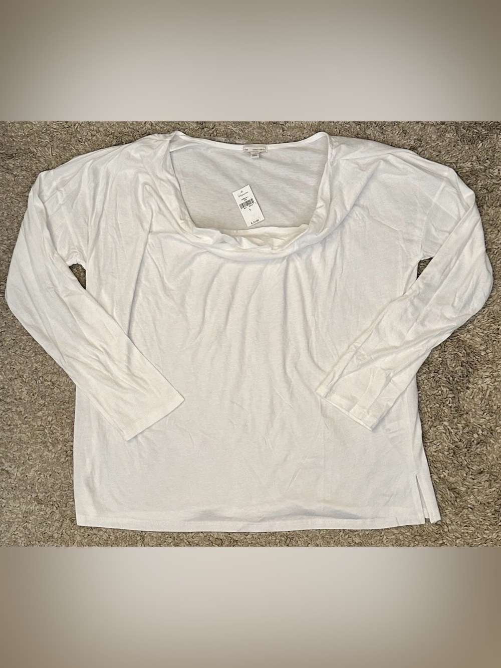 Gap Women’s Size L Optic White Cowl Neck Side Slits Long Sleeve Shirt Top NWT